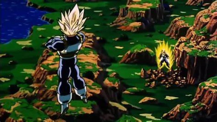 Vegeta looking down on Future Trunks